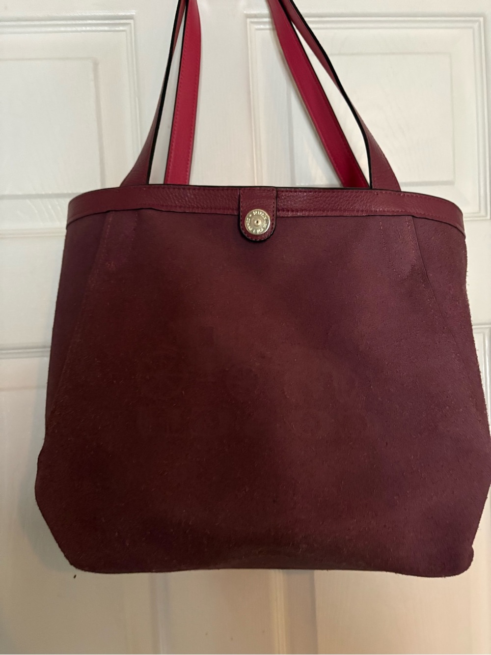 Coach Red Leather Tote with Embossed Coach Carriage - Picture 3 of 5